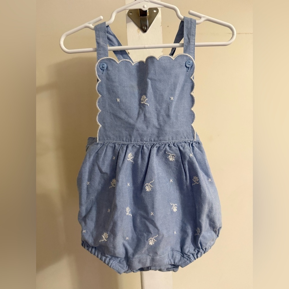 Janie and Jack Embroidered Floral Oxford Romper